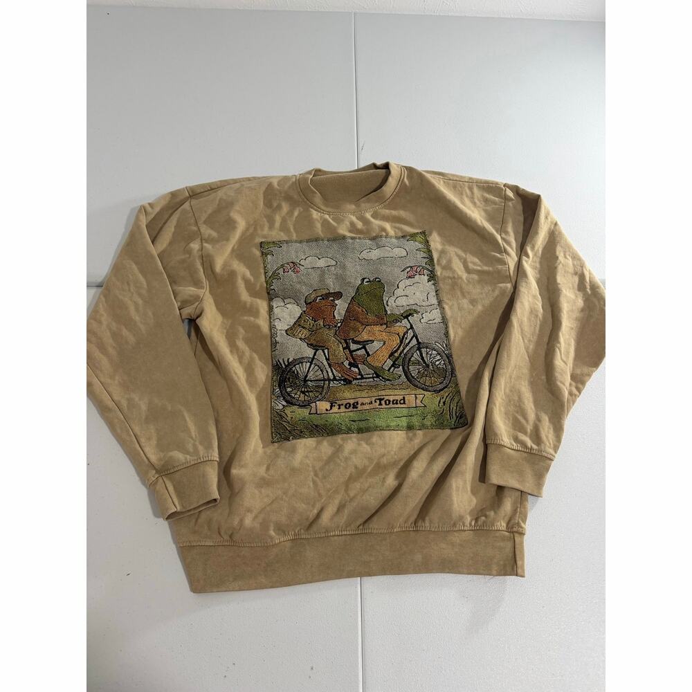 Frog and Toad Graphic Sweatshirt Men's Size Large Tan Bicycle Book Art